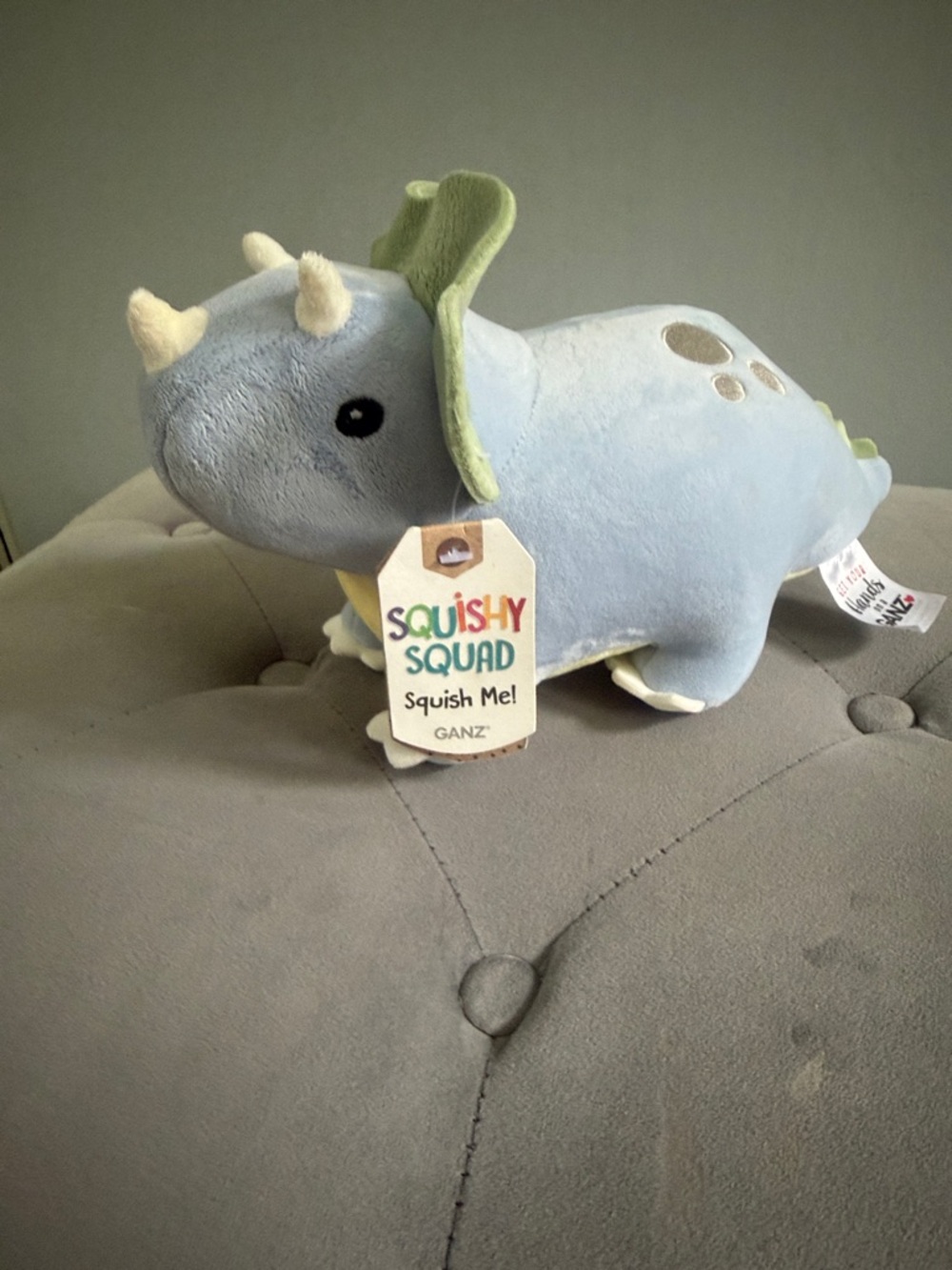 GANZ Squishy Squad Light Blue & Green Triceratops Plush